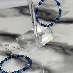 Ocean Blue Beaded Hoop Earrings